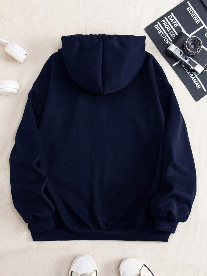 Cozy Blue Fleece Hooded Hoodie - Perfect for All Seasons