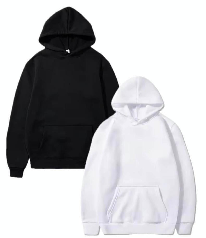 Men's Polyester Fleece Hoodie - 2 Pcs Set, Plain Pattern, Hooded Neck